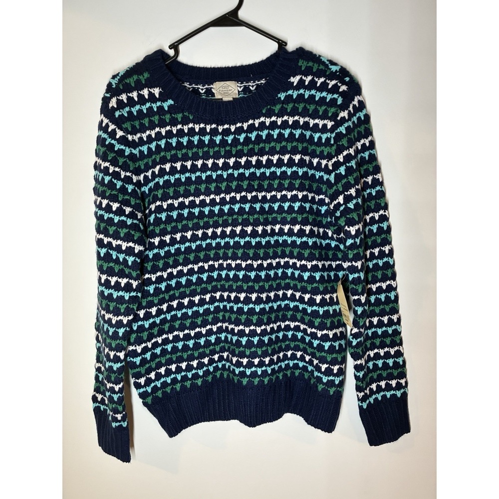 NWT St. John's Bay Crew Neck Long Sleeve Navy/Green/White Sweater Size M‎ Knit